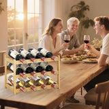 MHXW SXPN Wine Rack Countertop for 12 Wine Bottles, Small Bamboo Free Standing Racks Tabletop Display, Wooden Wine Storage Organizer for Cabinet Pantry Kitchen Bar Home Dining Room (Natural) MHXW SXPN