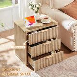 LEYAOYAO 23" Wide Fluted Farmhouse Night Stand Set of 2 with Charging Station, 3 Drawers Large End Table w/Metal Handle, Natural Nightstand Bedside Table,Wood Dresser for Bedroom, Closet LEYAOYAO