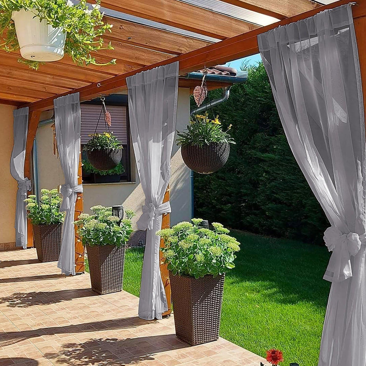 SpaceDresser Waterproof Outdoor Sheer Curtains for Patio - 2 Panels Rod Pocket Indoor Voile Sheer Curtain for Living Room,52W x 84L inch, Grey SpaceDresser