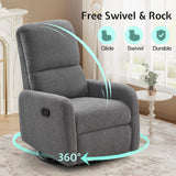 Jocisland Swivel Rocker Recliner Chair for Adults, Nursery Rocking Reclining with High Back, Small Glider for Small Spaces/Living Room/Bedroom/Nursing, Gray Teddy Jocisland