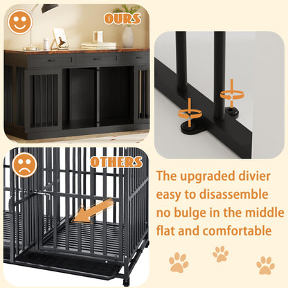 63 inches Large Dog Crate Furniture for 2 Dogs Double Dog Crate Wooden Heavy Duty Dog Kennel Furniture TV Stand with 3 Drawers for Large Medium Dogs,Black