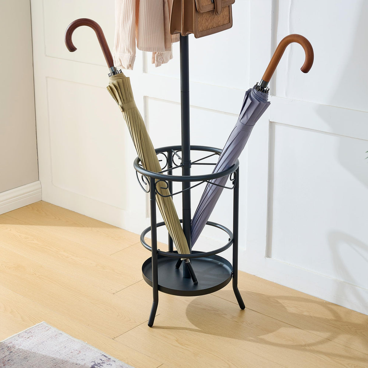 Tajsoon Coat Rack Stand with Umbrella Holder, Free standing Coat Hanger Stand with Umbrella Stand, Entryway Coat Rack to Hold Clothes Hats Bags,Coat Stand with 12 Hooks, for Living Room Bedroom Office Tajsoon