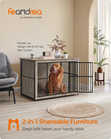 Feandrea Dog Crate Furniture, 43.3" Side End Table, Modern Kennel for Dogs Indoor up to 80 lb, Heavy-Duty Dog Cage with Enclosed Base, Double-Door Dog House, Heather Greige UPFC024G01 Feandrea