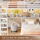 VIAGDO Bunk Bed Twin Over Twin with Hall Tree, Charging Station and LED Lights, L-Shaped Bunk Bed with Desk, 5 Storage Drawers, Twin Bunk Beds with Guardrail & Stairs, No Box Spring Needed, White VIAGDO