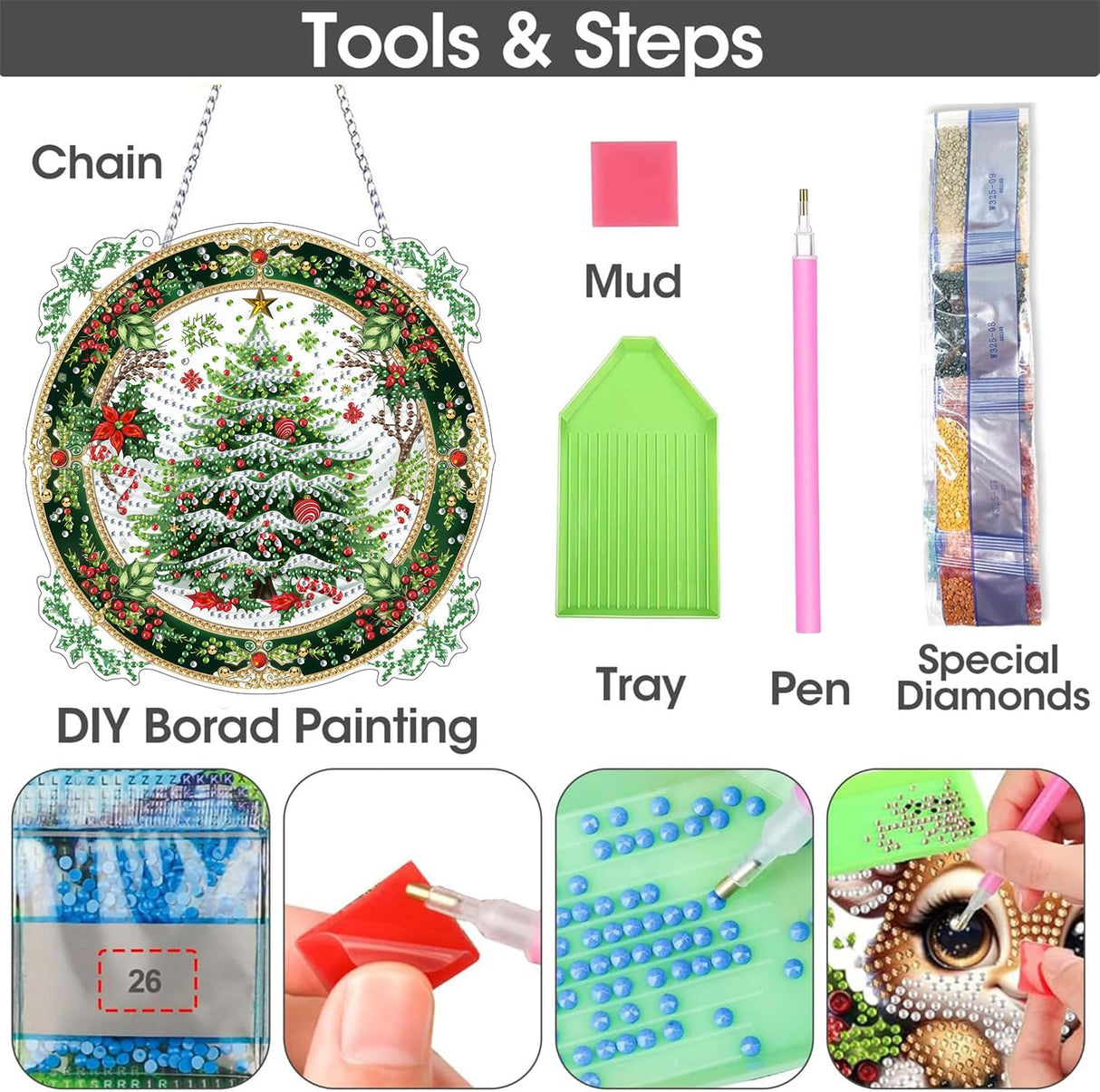 SKRYUIE Hanging Diamond Art Kits for Adults Christmas, DIY Window Pendant Diamond Painting Kit Sun Catcher, Special Shaped Crystal Acrylic Double Sided, Porch Outdoor Garden Ornaments 7.88 x 7.88 Inch SKRYUIE