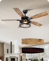 EDISHINE 52 Inch Farmhouse Ceiling Fans with Lights, Rustic Ceiling Fan with Light and Remote, 5 Wooden Blades Lighting & Ceiling Fans with Timer, 6 Speeds Reversible DC Motor for Bedroom Patio Porch EDISHINE