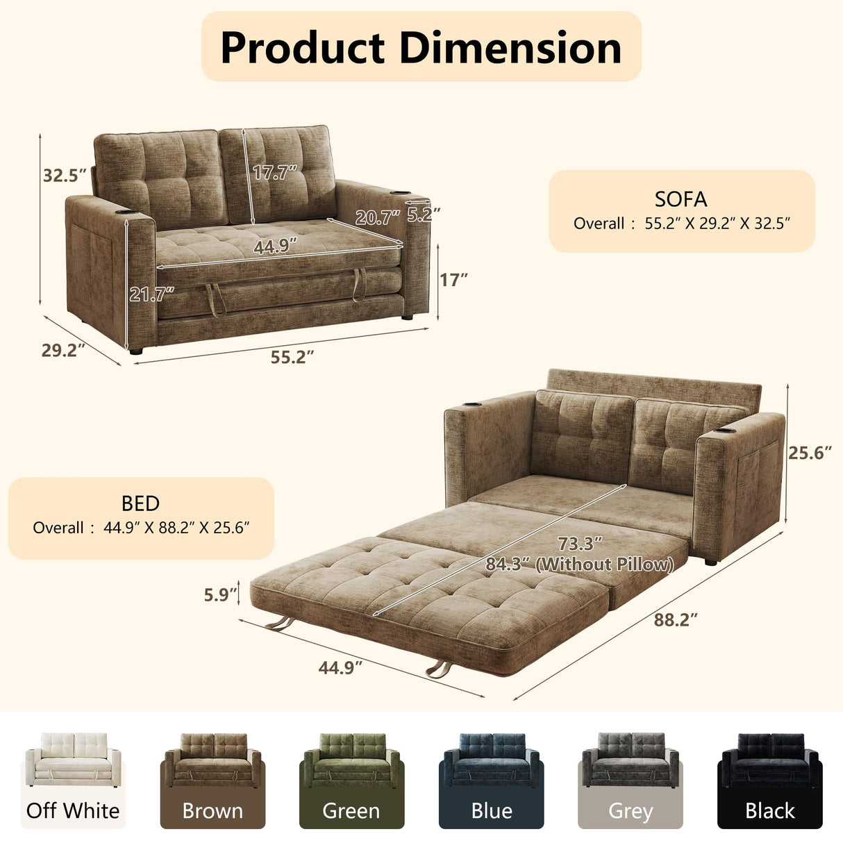 WorthFurni Convertible Sofa Bed, Folding Sofa Bed 2 in1 Pull Out Loveseat Sleeper Sofa, Floor Sofa Bed for Small Spaces Folding Couch Bed with Pillows for Living Room Bedroom - Brown WorthFurni