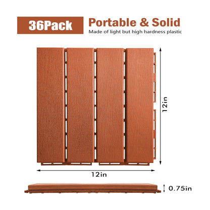 VERNILLA Plastic Interlocking Deck Tiles Outdoor,36 Pcs,12"x12" Patio Tiles Waterproof Outdoor Interlocking All Weather,Deck Tiles for Balcony, Backyard, Indoor and Outdoor use, Brown