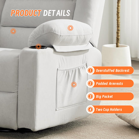 Sftaiyou 360°Swivel Rocker Recliner Chair for Adults,Manual Glider Recliner Sofa with Massage and Heating, Nursery Rocking Chairs with Cup Holds for Living Room Bedroom (Beige) Sftaiyou