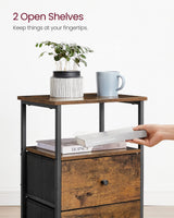 VASAGLE Nightstand, 24-Inch Tall Side Table with 2 Fabric Drawers and Storage Shelf, for Bedroom, Rustic Brown and Black ULGS025B01 VASAGLE