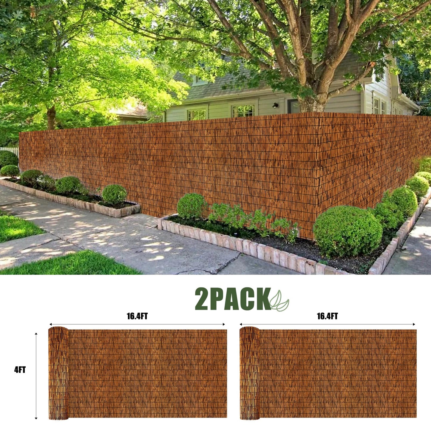 MOOKNAT 2 Pack Natural Reed Fence Roller Blind,4FT X 16.4FT Bamboo Fencing Privacy Reed Screening for Outdoor, Gallery, Restaurant, Hotel, Patio (Brown) - WoodArtSupply