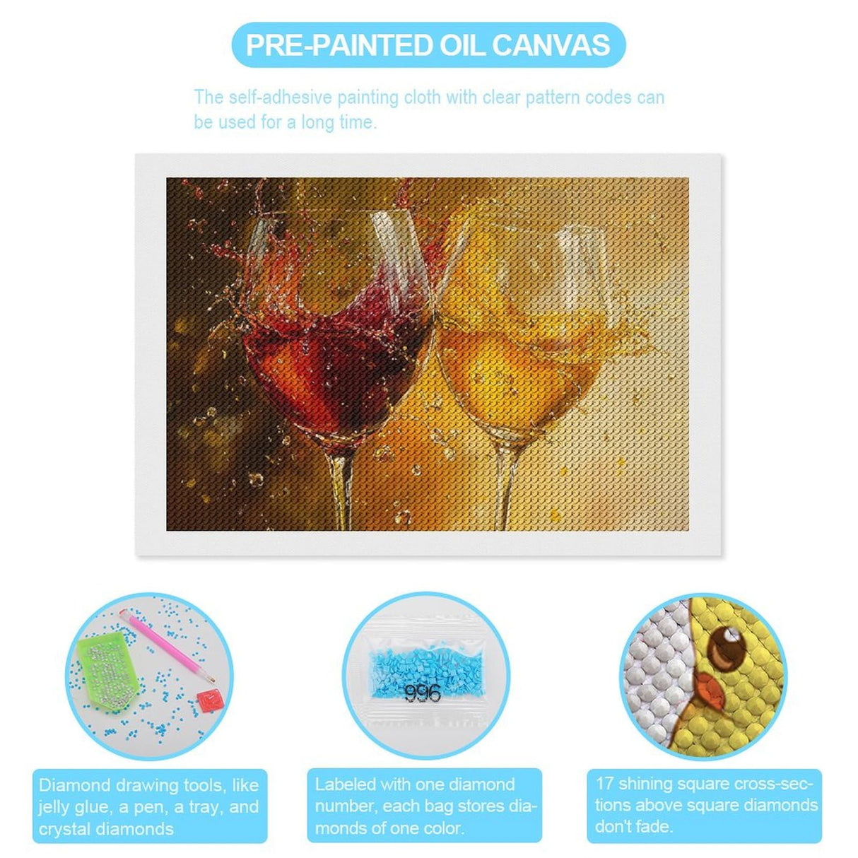 YDVZYWBL Wine Glasses Splash Diamond Art Painting Art Kits 5D DIY Diamond Art Kits Home Wall Decor 8"x12" YDVZYWBL