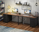 TVU 110" 2 Person Desk with 8 Drawers, Large Writing Home Office Desks with Outlets, I Shaped Workstation Double Desk Drawer Organizers (Rustic) TVU