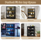 BONITURE Display Cabinet with Acrylic Glass Doors,3-Tiers Curio Cabinet with LED Lighting for Collectibles, Collectibles Toy Organizers Rack & Display Shelf Display Case Storage Cabinet, Black BONITURE