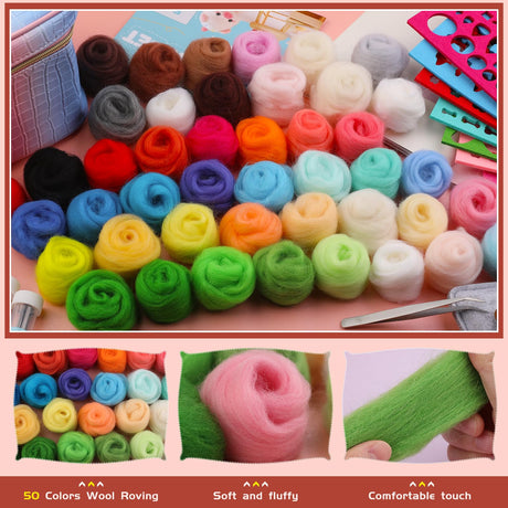 50 Colors Needle Felting Kit, 185 Pcs Needle Felting Tools and Supplies with Wool Roving, Needle Felting Starter Kit for Beginners with Felting Needles, Felting Mad for Diy Hand Craft Home Decoration ZXIIXZ