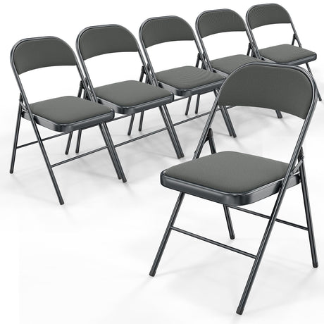 VINGLI 6 Pack Gray Folding Chairs with Padded Seats, Metal Frame with Comfortable Fabric Seat & Back, Capacity 350 lbs VINGLI