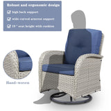 Belord Patio Wicker Chairs Swivel Rocker - Outdoor Swivel Rocking Chairs Set of 2 with Rattan Side Table,3 Piece Patio Swivel Glider Chair Furniture Sets for Patio Porch Pool Light Beige/Blue Belord