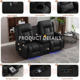 TUNYI Wall Hugger Power Loveseat Recliner - Reclining Loveseat with Console Theater Seating RV Recliner Sofa with USB/Outlet/Speaker/Cup Holder/LED Light/Storage (Black) TUNYI