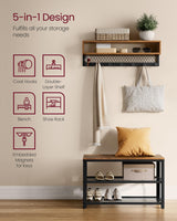 VASAGLE Coat Rack Shoe Bench Set, Hall Tree with Bench, Entryway Furniture, Multifunctional, Dot Coat Hooks, 2-Tier Shoe Rack, Industrial Style, for Entryway, Hallway, Rustic Brown ULCR073K01 VASAGLE