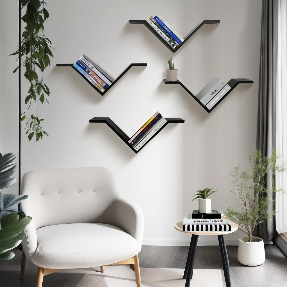Mazjoaru Book Shelf for Wall Set of 2, Modern Hanging Bookshelf Wall Mounted Desktop Book Shelves Black Organizer for Bedroom Livingroom Office Mazjoaru