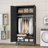 erosoei 71 "Metal Armoire Wardrobe Closet, Steel Clothing Storage Cabinet with Adjustable Shelves and Hanging Rod, Household Steel Wardrobe Storage Cabinet with Adjustable Standing feet（Black） erosoei