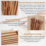 Aeelike Bamboo Knitting Needles 18 Pairs Knitting Needles Set - 10 Inches Wooden Knitting Needle Single Point Knitting Needles with Roll Bag - Portable Knitting Needle Set for Beginners (2mm - 10mm) Aeelike
