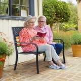 VINGLI Outdoor Metal Bench, 50in Weatherproof Garden Bench w/American Flag Style, 2-Person Sturdy Steel Patio Bench for Front Porch Yard Park VINGLI