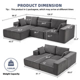 Weture 108” Modular Sectional Sofa, Cloud Sectional Couch with Deep Seat, Modern Modular L-Shape Sofa Couch with Chaise,Upholstered Couches for Living Room Bedroom (Corduroy, Dark Grey) Weture