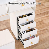 Pamapic Vanity Desk with File Cabinet, 8 Drawers Makeup Vanity with Mirror and Lights,3 Lighting Modes Dressing Table with Chair, Power Outlet, Silent Slides, White Pamapic