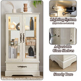 nifoti 47" H Lighted Curio Cabinet Display Case, Glass Cabinet with Adjustable Shelves,Tempered Glass Door and Drawer, Wooden Curio Cabinet with Mirrored Back Pane for Living Room (Antique White) nifoti