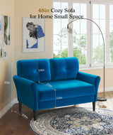 Kidirect 48" Loveseat Sofa, Small Couch for Bedroom, Comfy Love Seat with 21in Extra Deep Seats, 2 Seats Sofa Couch for Small Spaces, Apartment, Tool-Free Setup Mini Couch, Blue Velvet Couch Kidirect