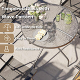 PUKAMI 6 Piece Folding Patio Dining Set with Umbrella, Outdoor Table and Chair with 4 Dining Chairs and Round Glass Table for Garden, Backyard and Deck, Black PUKAMI