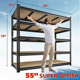 DurayLoly 55" W Storage Shelves, 2550LBS Garage Shelving Heavy Duty, 5-Tier Heavy Duty Shelving, Adjustable Metal Shelving Unit for Garage, Warehouse, Pantry, Kitchen, 55" W × 24" D × 72" H, Black DurayLoly