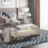 HOMCOM Traditional Style End of Bed Bench, Upholstered Entryway Bench with Button Tufted and Rounded Arm, Beige HOMCOM