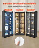 VEVOR Display Cabinet with Doors, 67 in Tall Lighted Display Case with 2 Adjustable Shelves, 5-Tier Curio Collectibles Storage Cabinet, Bookshelf Bookcase for Pantry Bedroom Living Room Office VEVOR