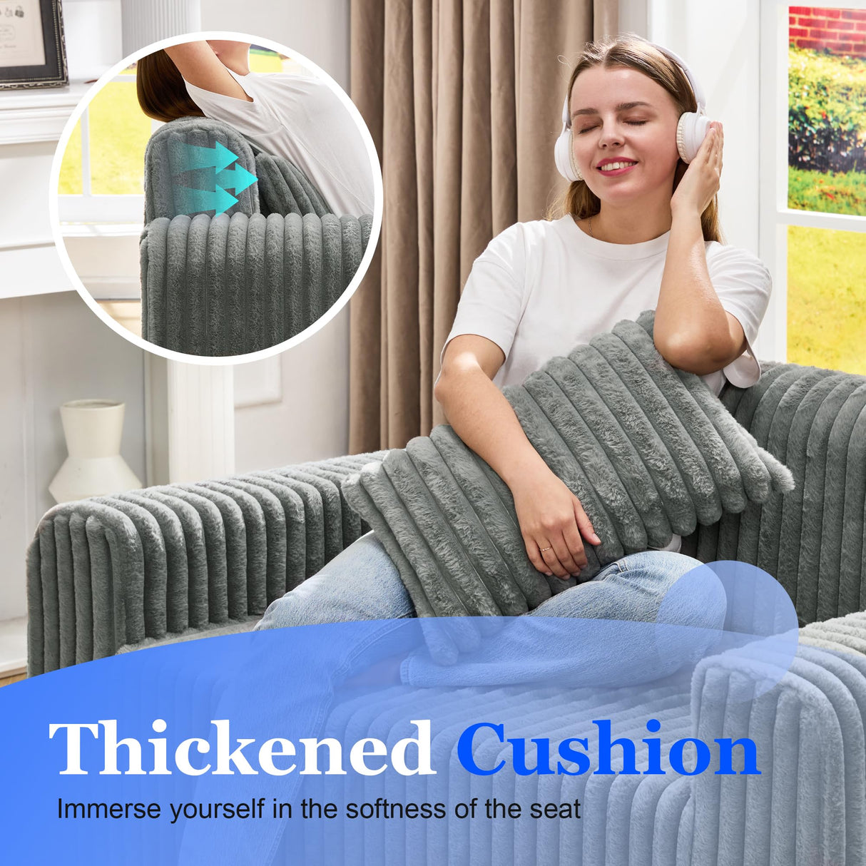 Hobestluk Couch Sofa 2-Seater Foam Sofa Loveseat for Small Spaces Comfy Sofas with Removable Cover Furry Couch with Pillows for Living Room, Bedroom, Apartment, Office (Grey, Loveseat) Hobestluk