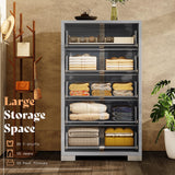 AMERLIFE 50.2" H Modern 5 Drawer Dresser, Glossy Surface Chest of Drawers, Large Storage Organizer for Bedroom, Living Room, Cloakroom, Luxury, Light Grey AMERLIFE