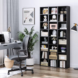 FOTOSOK 8-Tier Adjustable Media Tower Rack - Slim Black Storage Cabinet for CDs, DVDs, and Books FOTOSOK
