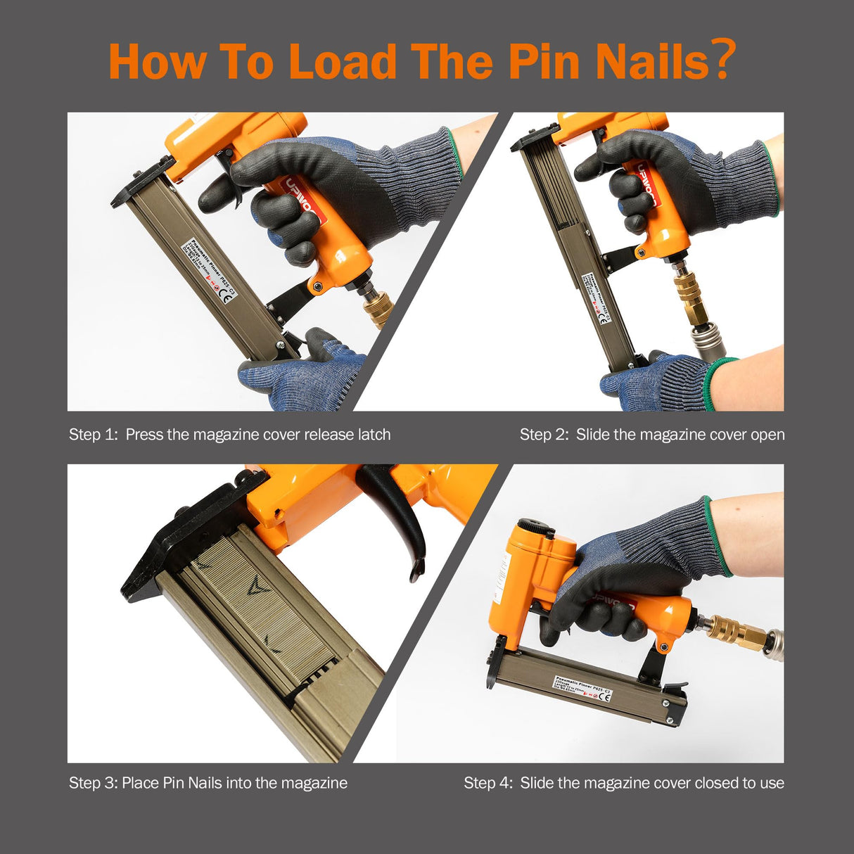 UPWOOD P625 Pneumatic 23 Gauge Headless Pin Nailer, 1/2-Inch to 1-Inch Leg Length Air Powered Micro Pinner for Furniture, Cabinets, Interior Decoration UPWOOD