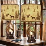 Scenekoy Rustic Farmhouse Antlers Table Lamp Set of 2 with Nightlight Dual USB Ports Linen Fabric Round Shade Bedside Lamp Decor for Living Room Bedroom Office House Scenekoy