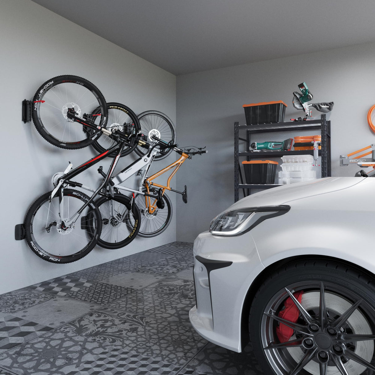 monTEK Swivel Bike Wall Mount, Bike Hangers for Garage, Wall Mount Bike Rack, Space Saving Sturdy Wall Bike Rack, Vertical Bike Rack Holds Up to 66 lbs - Bike Storage Rack for Garage, Red, 4 Pack monTEK