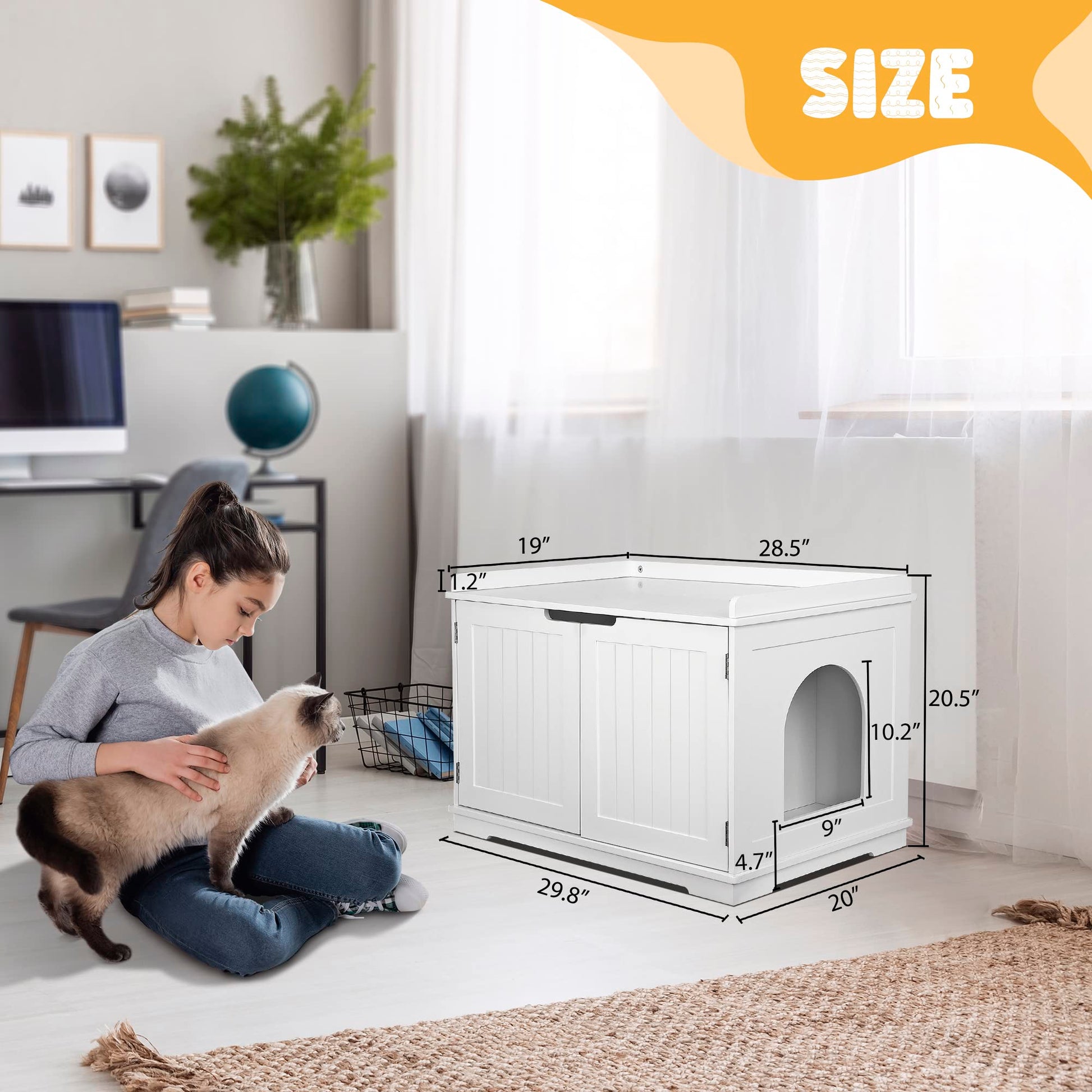 ZENY Cat Litter Box Enclosure, Cat Litter Box Furniture Hidden, Wooden Cat Litter Cabinet with Divider, Modern Cat Washroom Storage Bench，Fit Most of Litter Box, White - WoodArtSupply