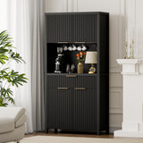 Lulive 71" Fluted Pantry Cabinet with Charging Station & Adjustable Shelves, Spacious Kitchen Storage Cabinet with Open Countertop & Drawer for Dining Room, Living Room, Black Lulive