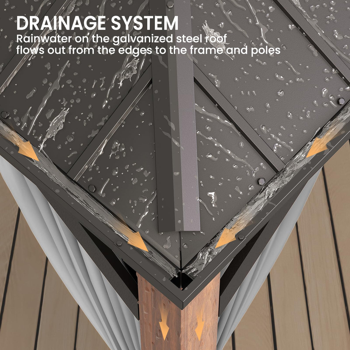 Amopatio 12' X 16' Wood Gazebo, Hardtop Gazebos with Galvanized Steel Double Roof, Metal Outdoor Permanent Aluminum Gazebo for Patio Deck Backyard Amopatio