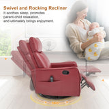 Manual Swivel Rocker Recliner Chair for Adults, Overstuffed Recliner Glider with Massage and Heat, Living Room Reclining Chair, PU Leather Red Luxlen