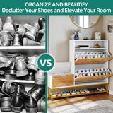 YITAHOME Shoe Cabinet with 2 Flip Drawers for Entryway, Large Shoe Storage Cabinet with Shoe Storage Bench, Hidden Narrow Shoe Rack with Door for Living Room, White YITAHOME