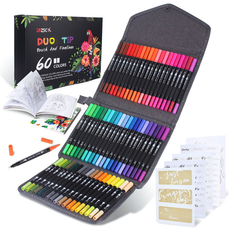 ZSCM Duo Tip Brush Coloring Pens,60 Colors Art Markers,Fine Brush Tip Pen for Adults Coloring Book Journals Planner Writing Drawing Note Taking, Include Brush Lettering Calligraphy ZSCM QUALITY DECIDES THE FUTURE
