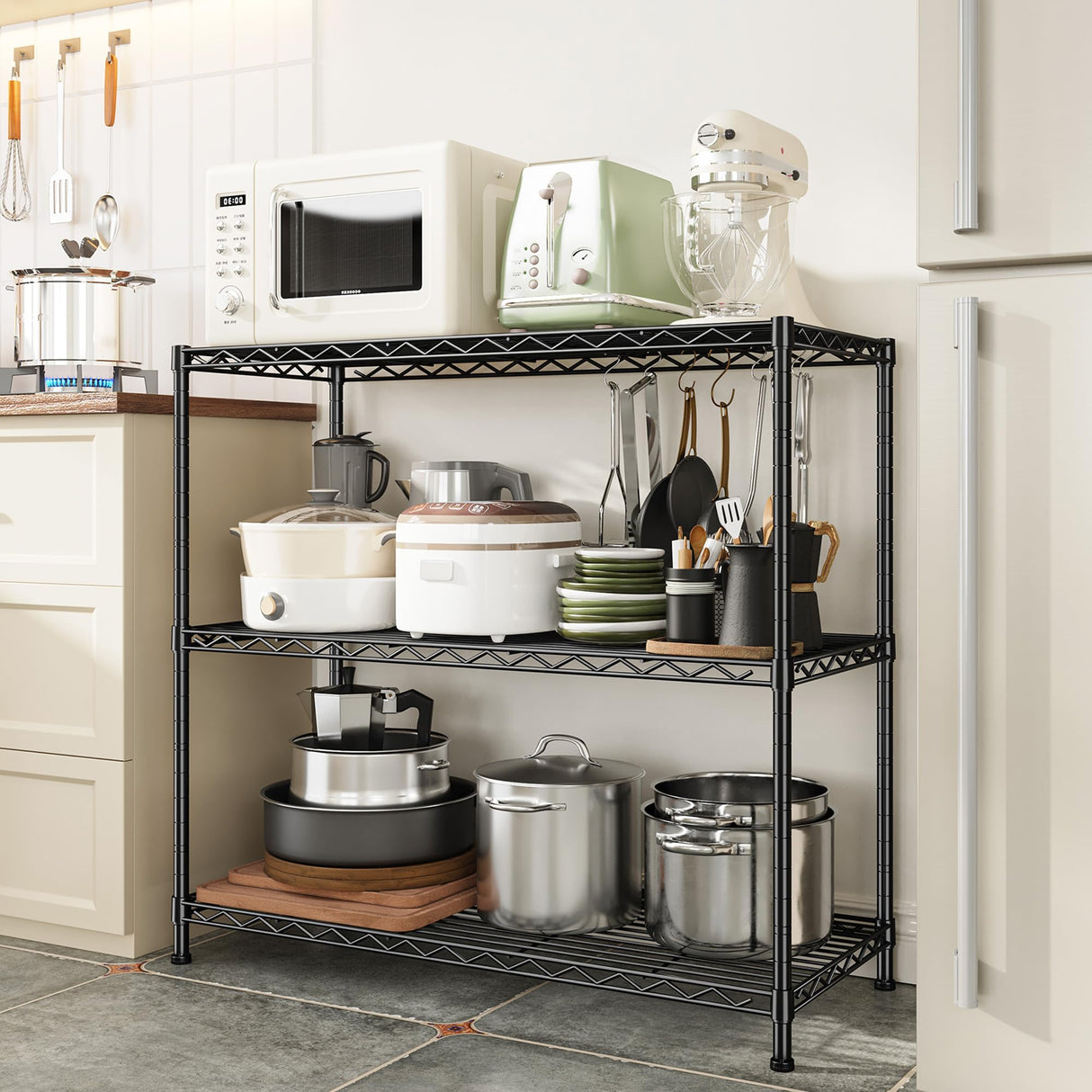 DurayLoly 3- Shelf Metal Shelving Unit 35.6Wx14Dx36H Adjustable Storage Shelves Heavy Duty Garage Shelving Steel Wire Shelving for Laundry Bathroom Kitchen Pantry Closet Garage Black DurayLoly