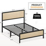 GarveeHome Queen Rattan Platform Bed Frame, Queen Size Bed Frame with Natural Rattan Headboard and Footboard, Metal Bed Frame with Under Bed Storage and Strong Slats Support, No Box Spring Needed GarveeHome