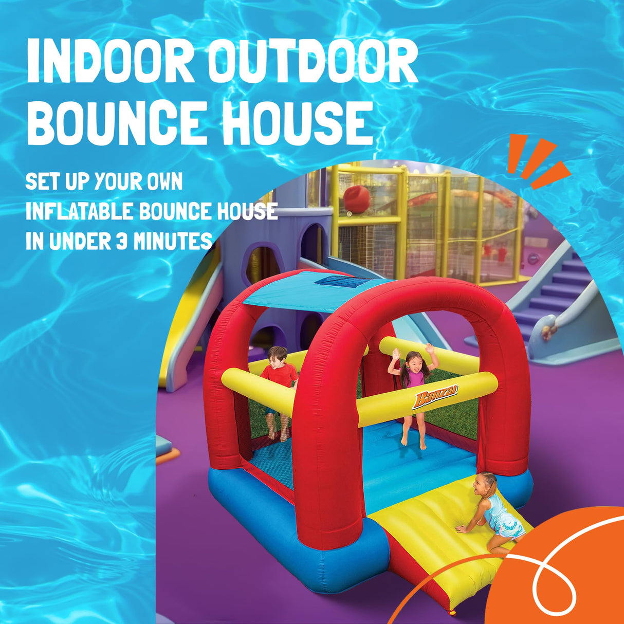 Banzai Bounce ’N’ Slide Cool Canopy Inflatable Indoor Outdoor Bounce House with Slide and Blower BANZAI